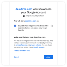 Allowing DeskTime’s time tracker integration to connect with Google Calendar