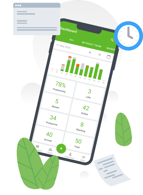 Illustration of the dashboard in the DeskTime mobile time tracking app