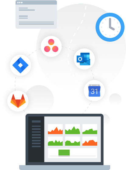 An illustration depicting all the integrations available in the DeskTime desktop time tracking app